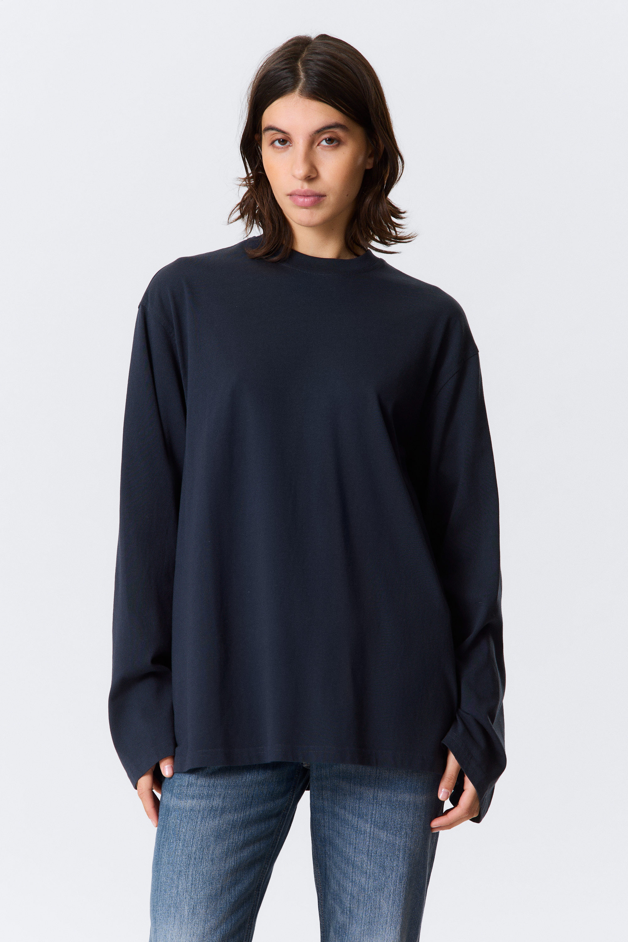 Dark Navy Blue - Oversized Long Sleeve T-shirt - 2