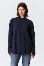 Dark Navy Blue - Oversized Long Sleeve T-shirt - 1