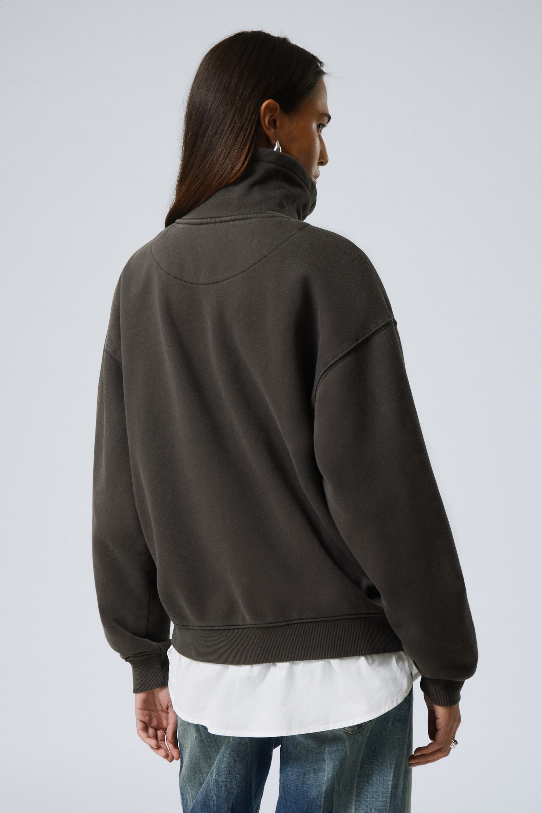 Dunkelgrau verwaschen - Lockerer Zip-Cardigan mit Trichterkragen - 2