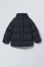 Dark Blue - Waisted Puffer Jacket - 0