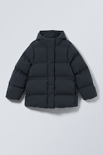Dark Blue - Waisted Puffer Jacket - 0