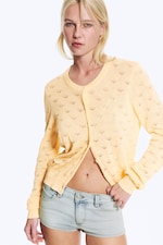 Dusty Light Yellow - Knitted pointelle cardigan - 1