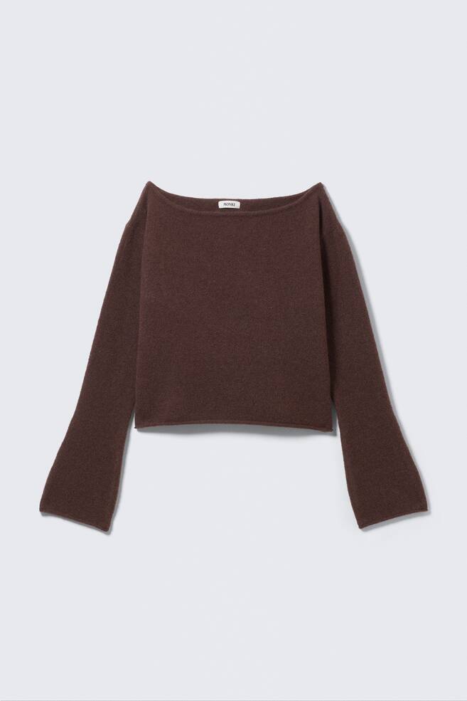 Soft Knit Boat-Neck Sweater - Dark Brown/Light White/Dusty Blue - 1