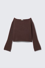 Dark Brown - Soft Knit Boat-Neck Sweater - 3