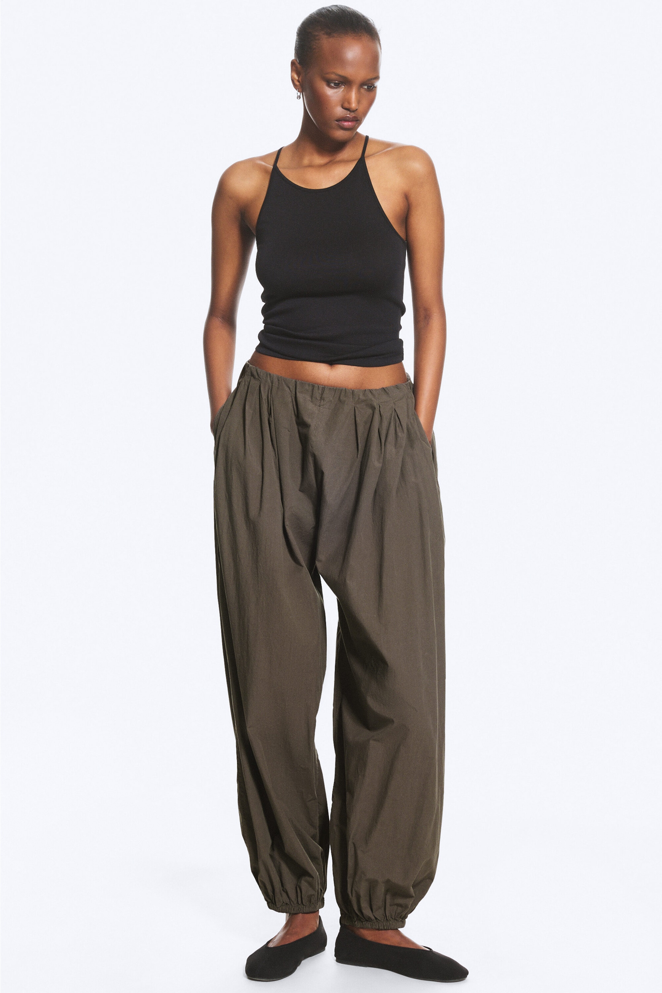 Dunkles Graubraun - Ballonhose aus Baumwolle - 1