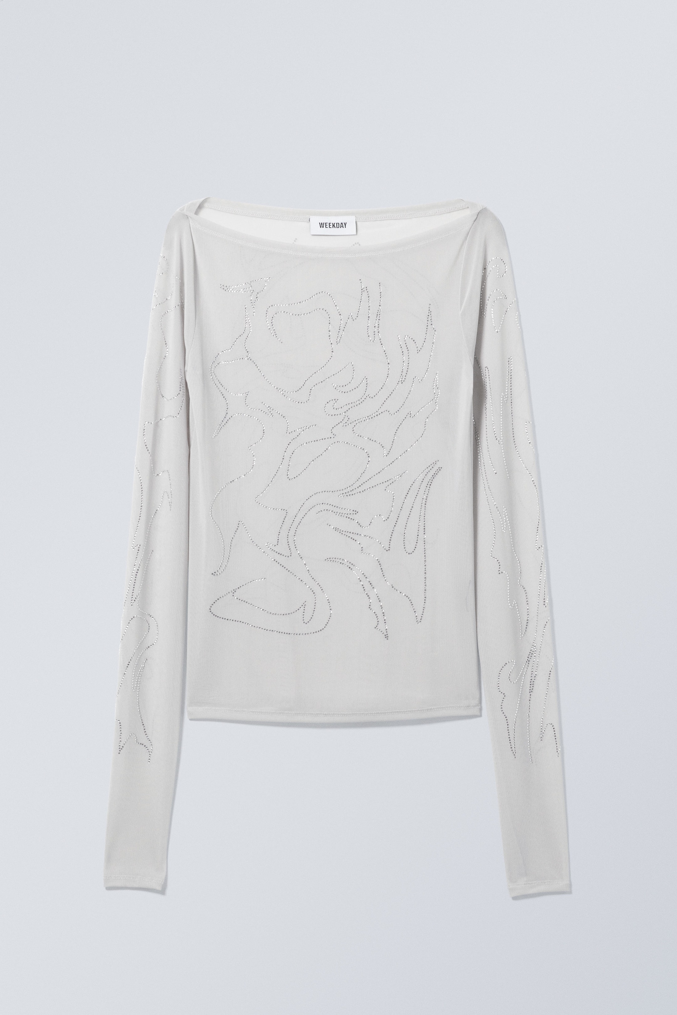 Hellgrau - Langarmtop mit Strassdetails Freja - 0