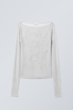 Hellgrau - Langarmtop mit Strassdetails Freja - 0