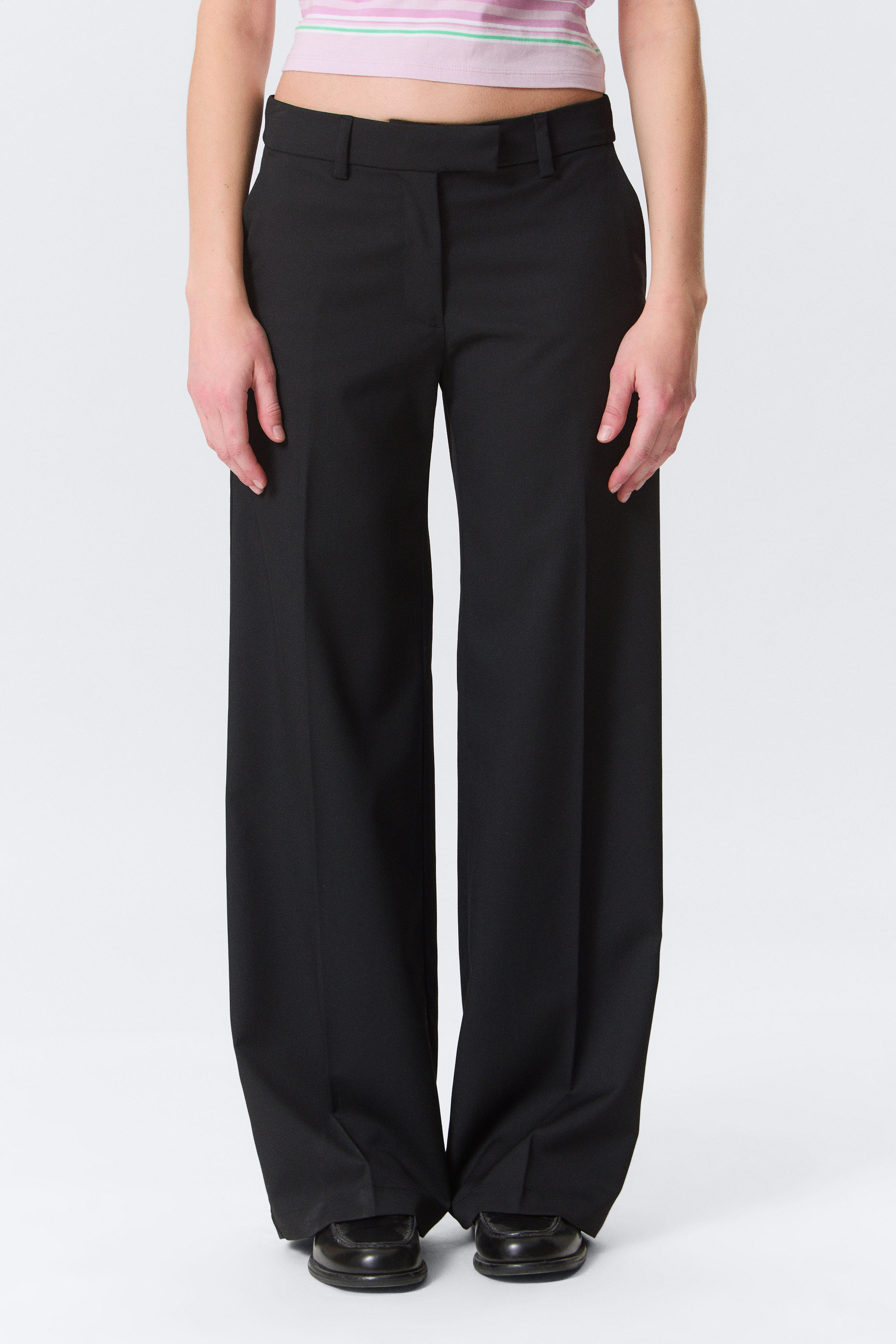 pleated high waist wide leg suiting trousers - Black | Weekday WW