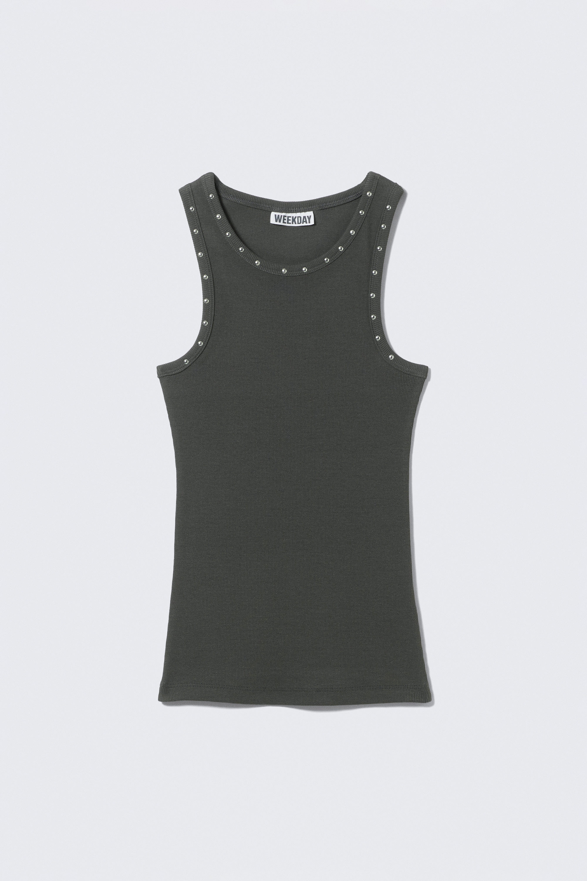 Dark Grey - Studs - Stud Detailed Tank Top - 1