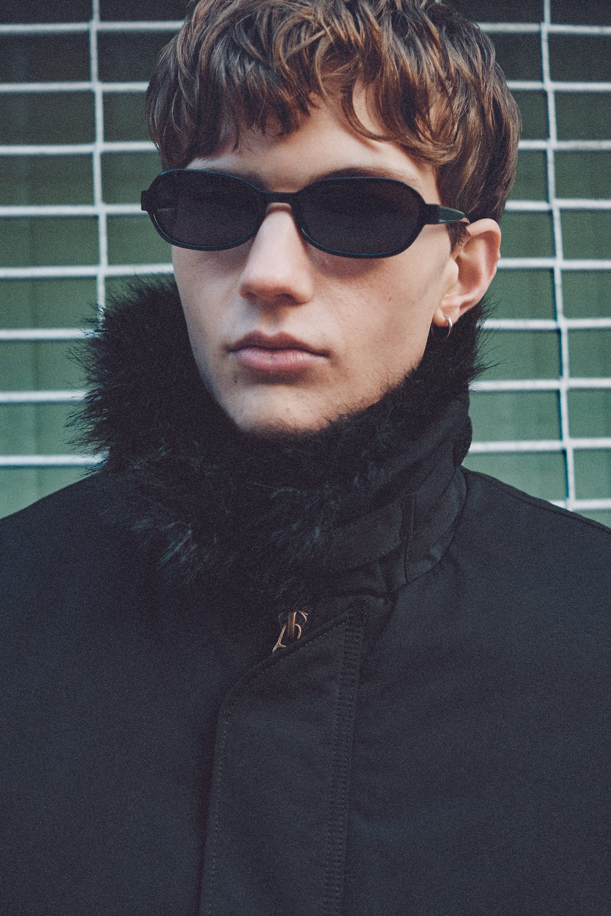 Black - Loose Bomber Jacket with Faux-Fur Collar - 1