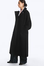 Black Melange - Kia Oversized Wool-Blend Double-Breasted Coat - 3