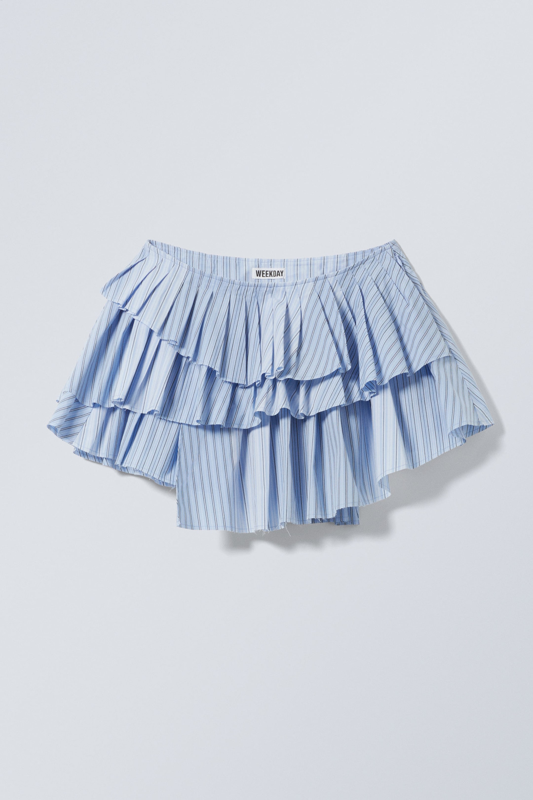Striped Light Blue - Pleated Layered Mini Skirt - 3