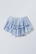 Striped Light Blue - Pleated Layered Mini Skirt - 3