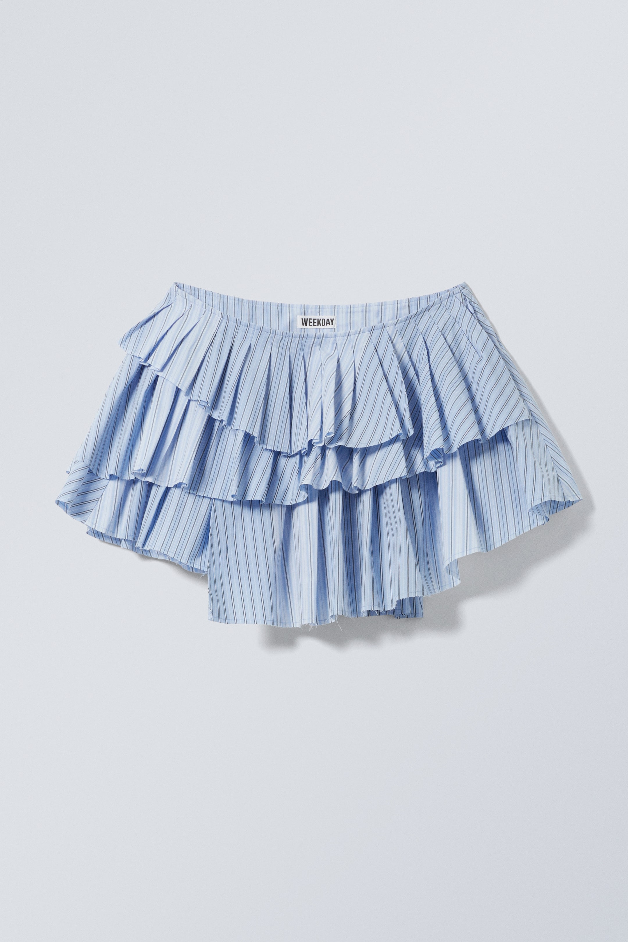 Striped Light Blue - Pleated Layered Mini Skirt - 0
