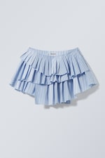 Striped Light Blue - Pleated Layered Mini Skirt - 0
