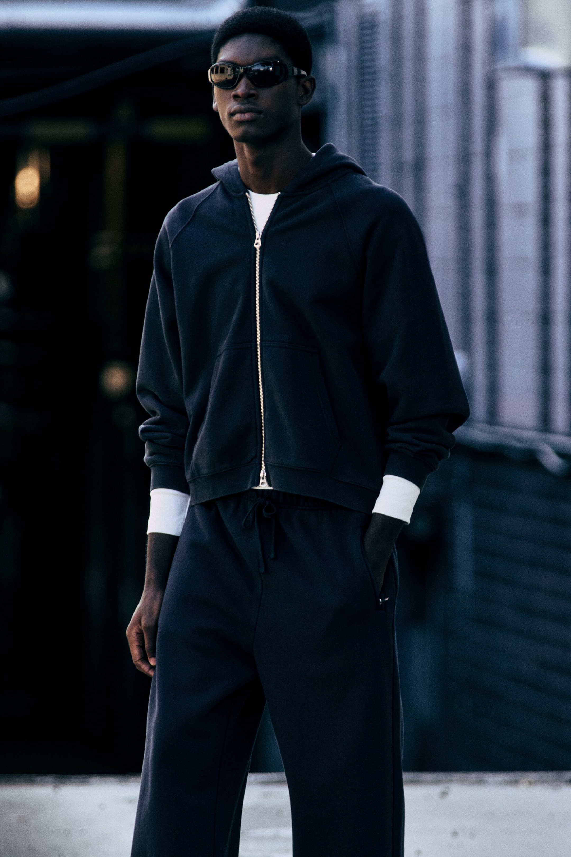 Washed Dark Blue - Relaxed Raglan Zip Hoodie - 0