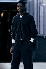 Washed Dark Blue - Relaxed Raglan Zip Hoodie - 0