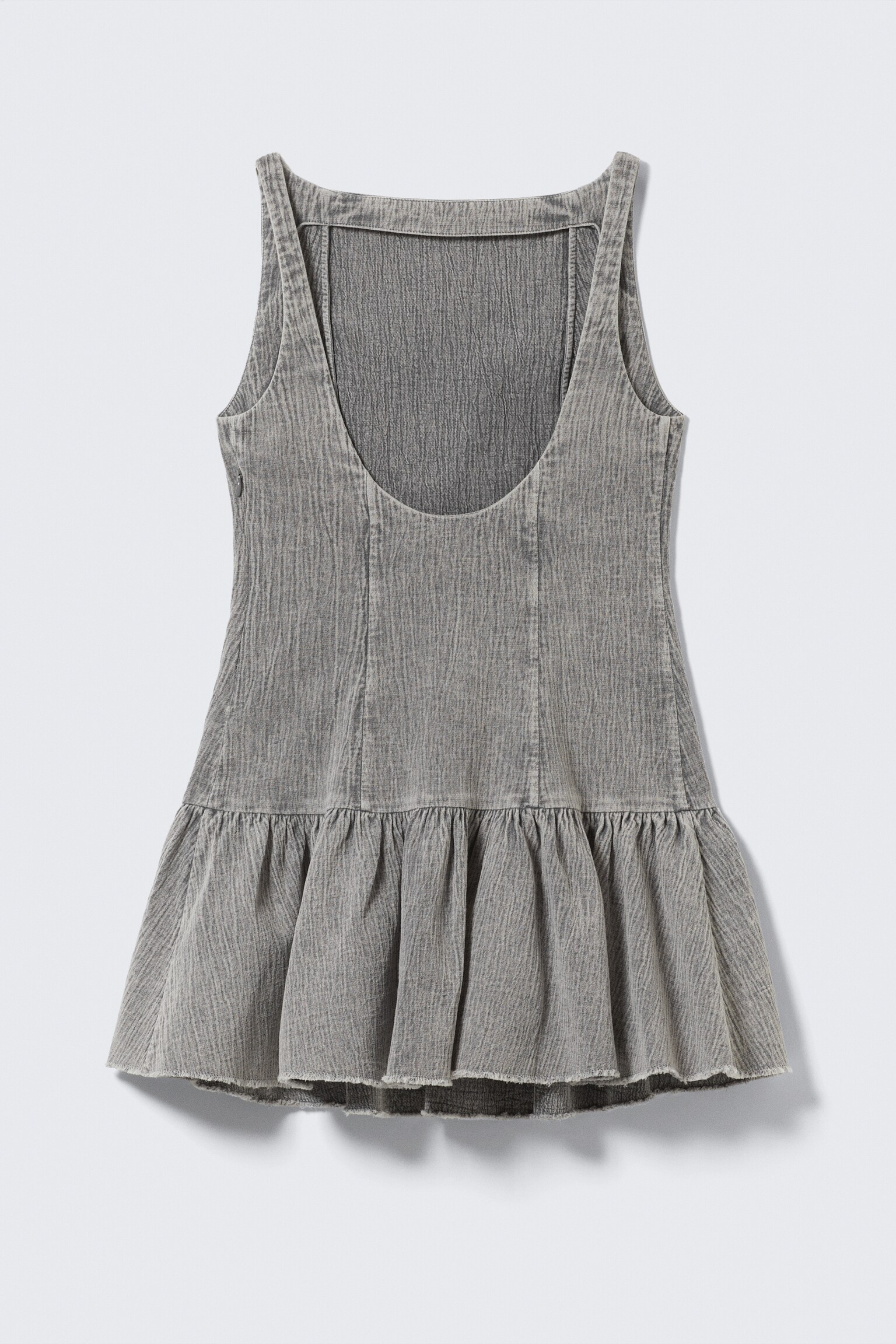 Uitlopende mini-jurk van twill met boothals - Grijs met wassing - 4