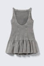 Washed Grey - Flared Boat-neck Mini Twill Dress - 5
