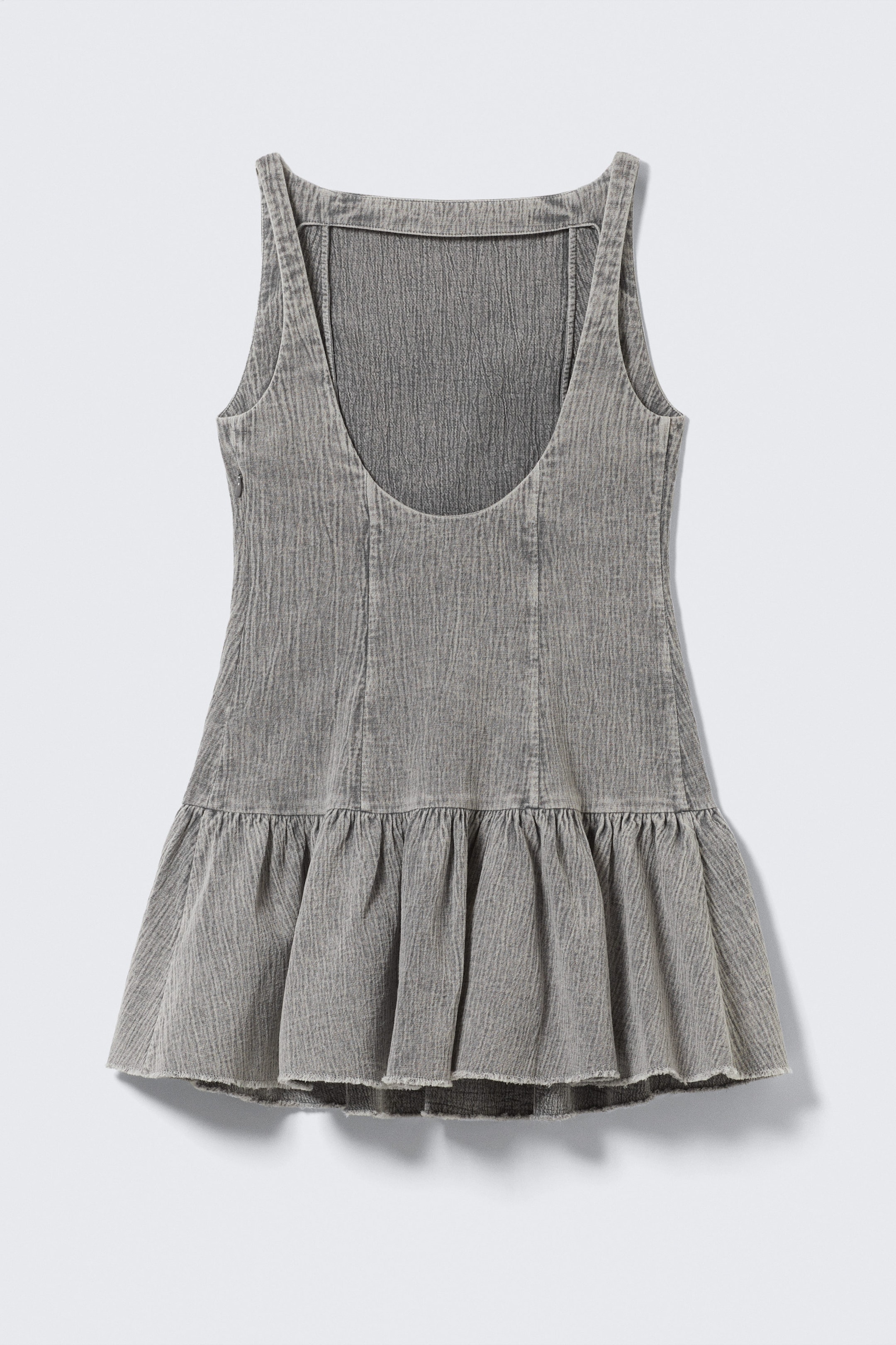 Washed Grey - Flared Boat-neck Mini Twill Dress - 4