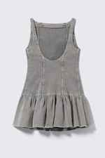 Washed Grey - Flared Boat-neck Mini Twill Dress - 4