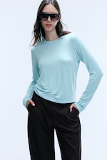 Helles Taubenblau - Transparentes Longsleeve-Shirt - 0