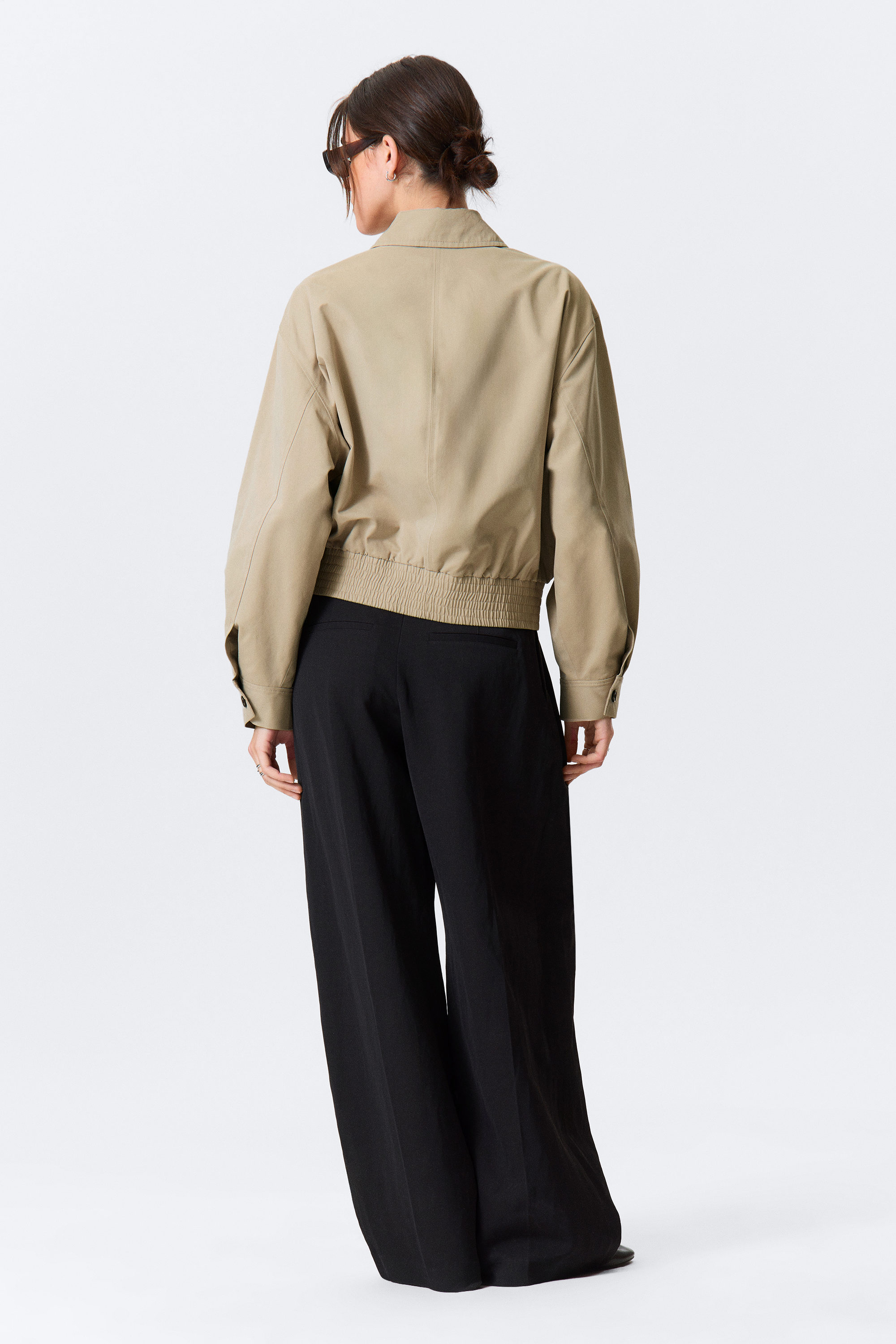 Beige - Boxy Cotton Zip Jacket - 2