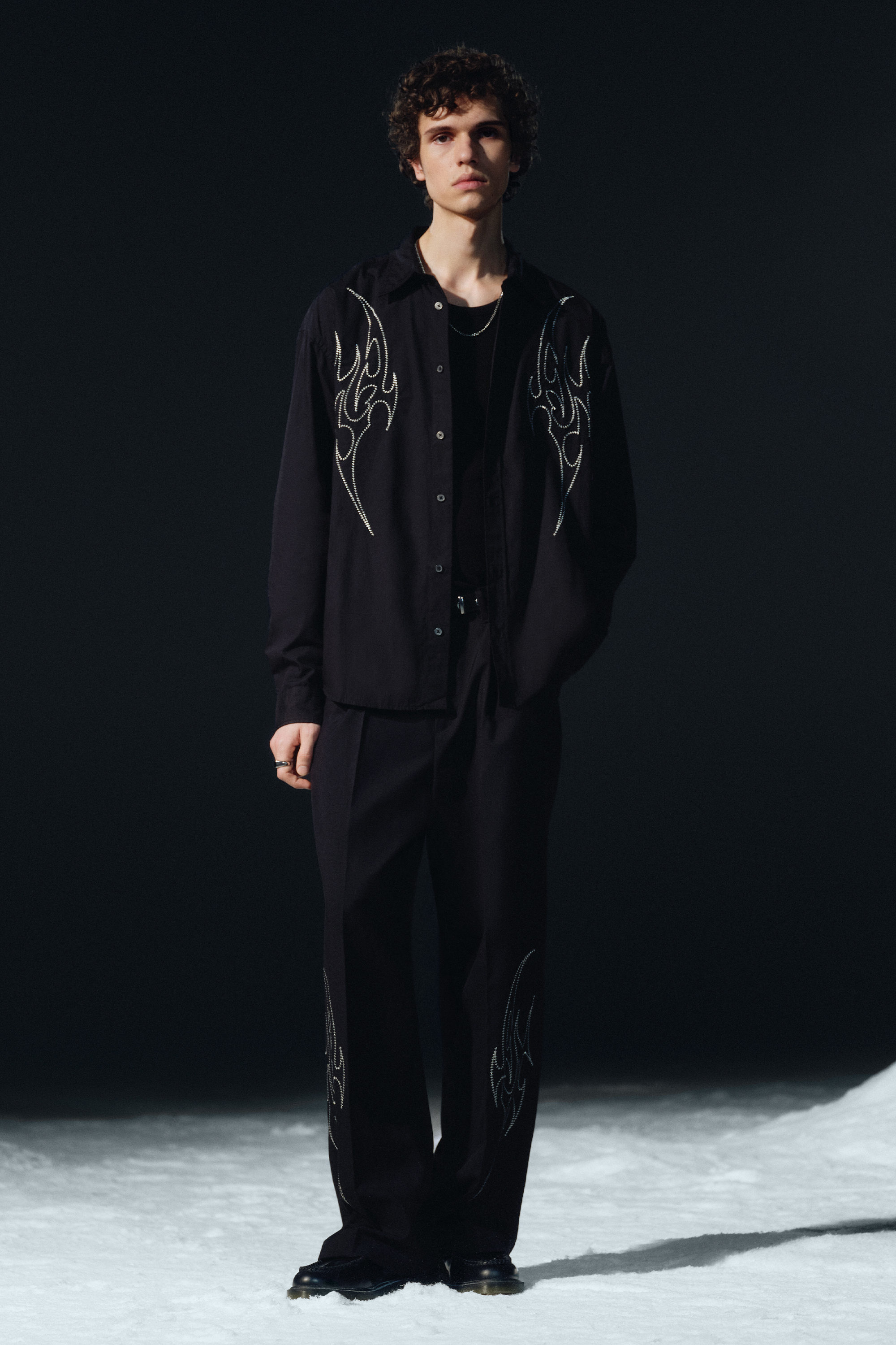 Embroidered Black - Uno Loose Embroidered Suit Trousers - 1