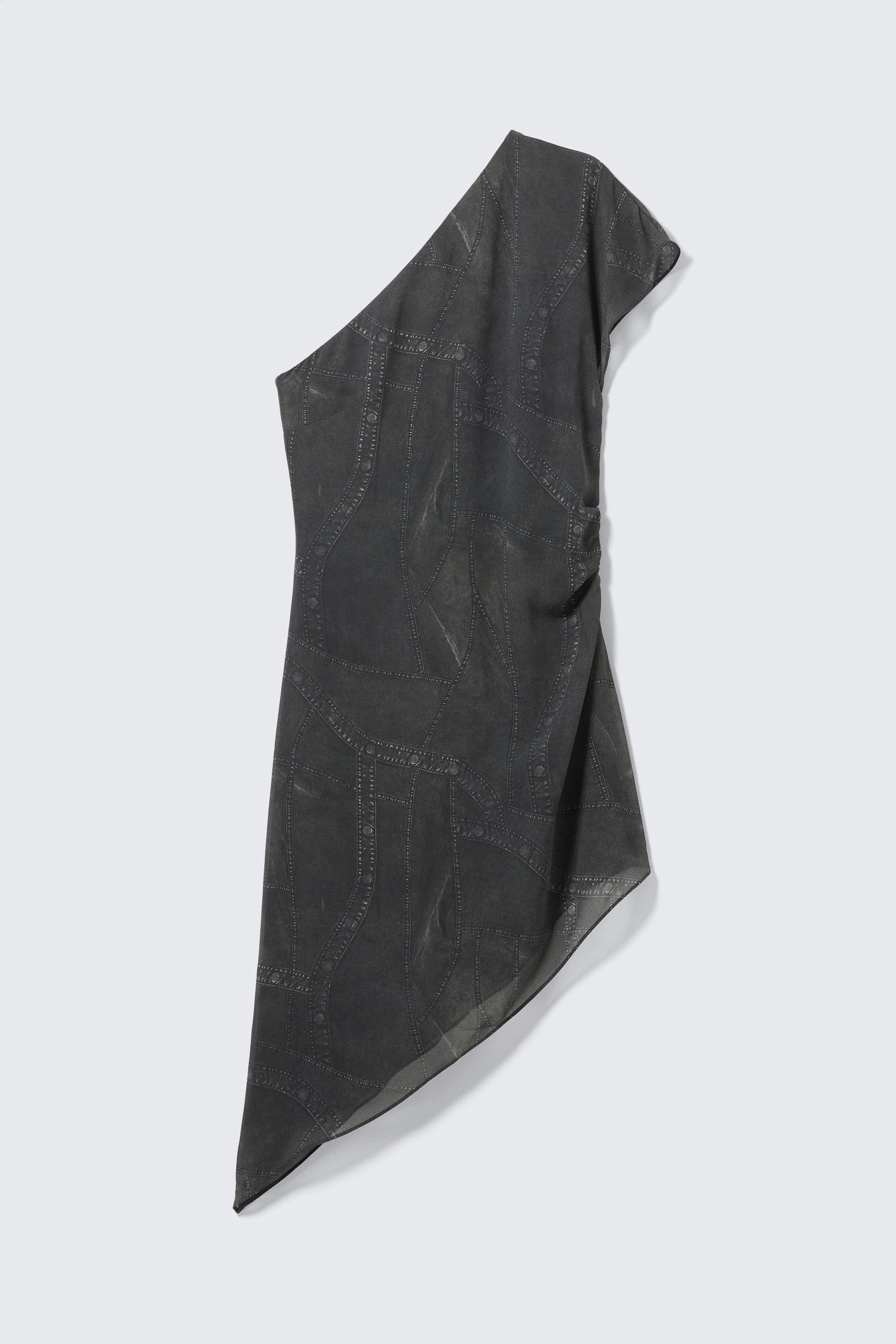 Saténové minišaty na jedno rameno - Tmavosivá