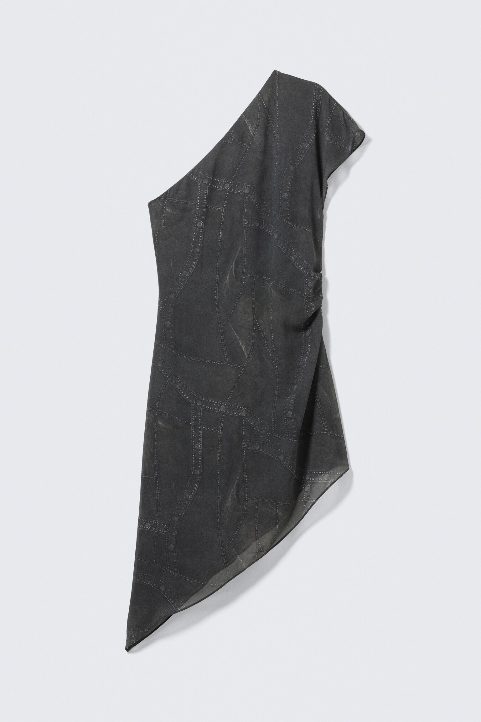 Enaxlad miniklänning i satin - Mörkgrå - 2