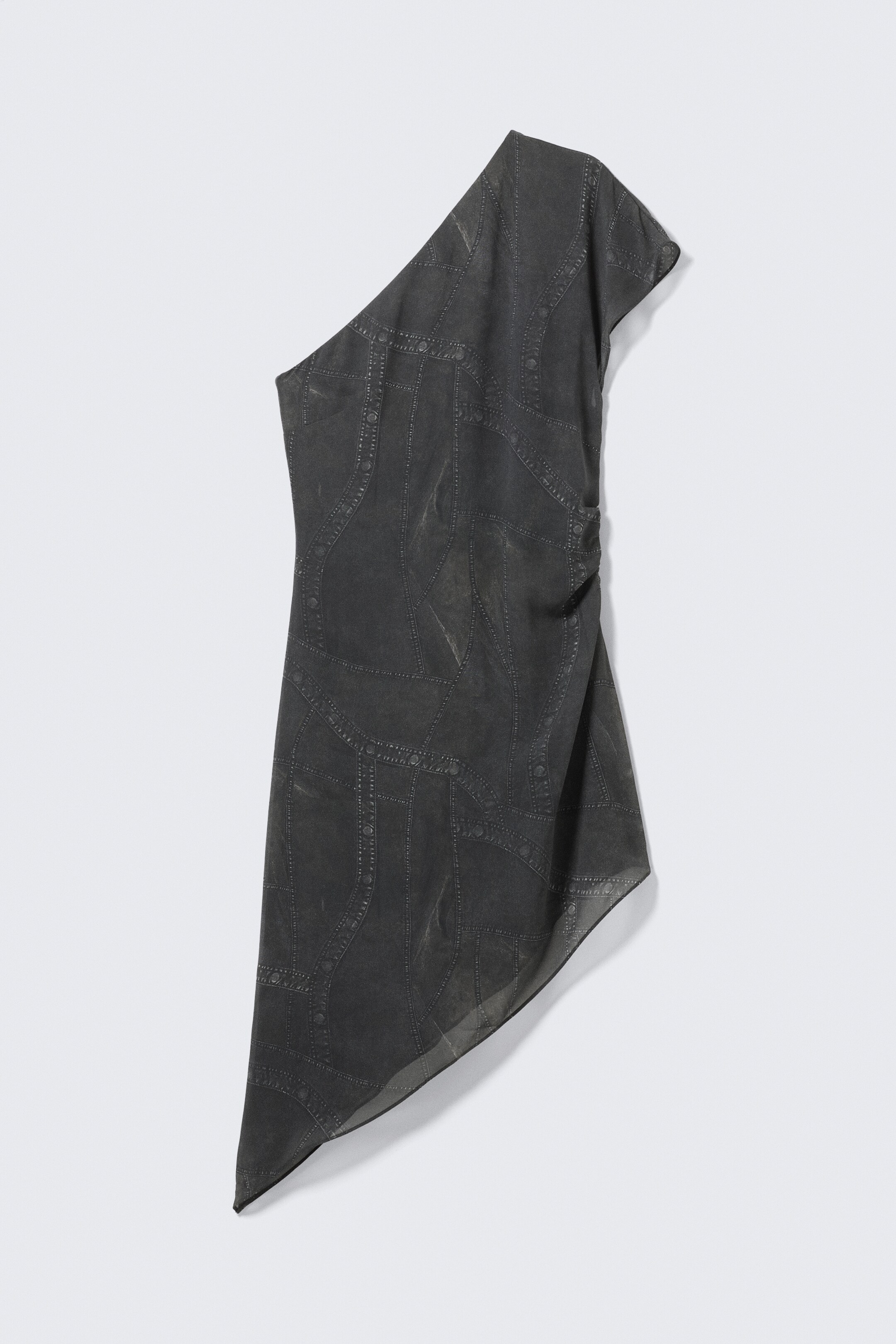 Zobraziť väčší obrázok: Saténové minišaty na jedno rameno - Tmavosivá - ŽENY | H&M SK 4