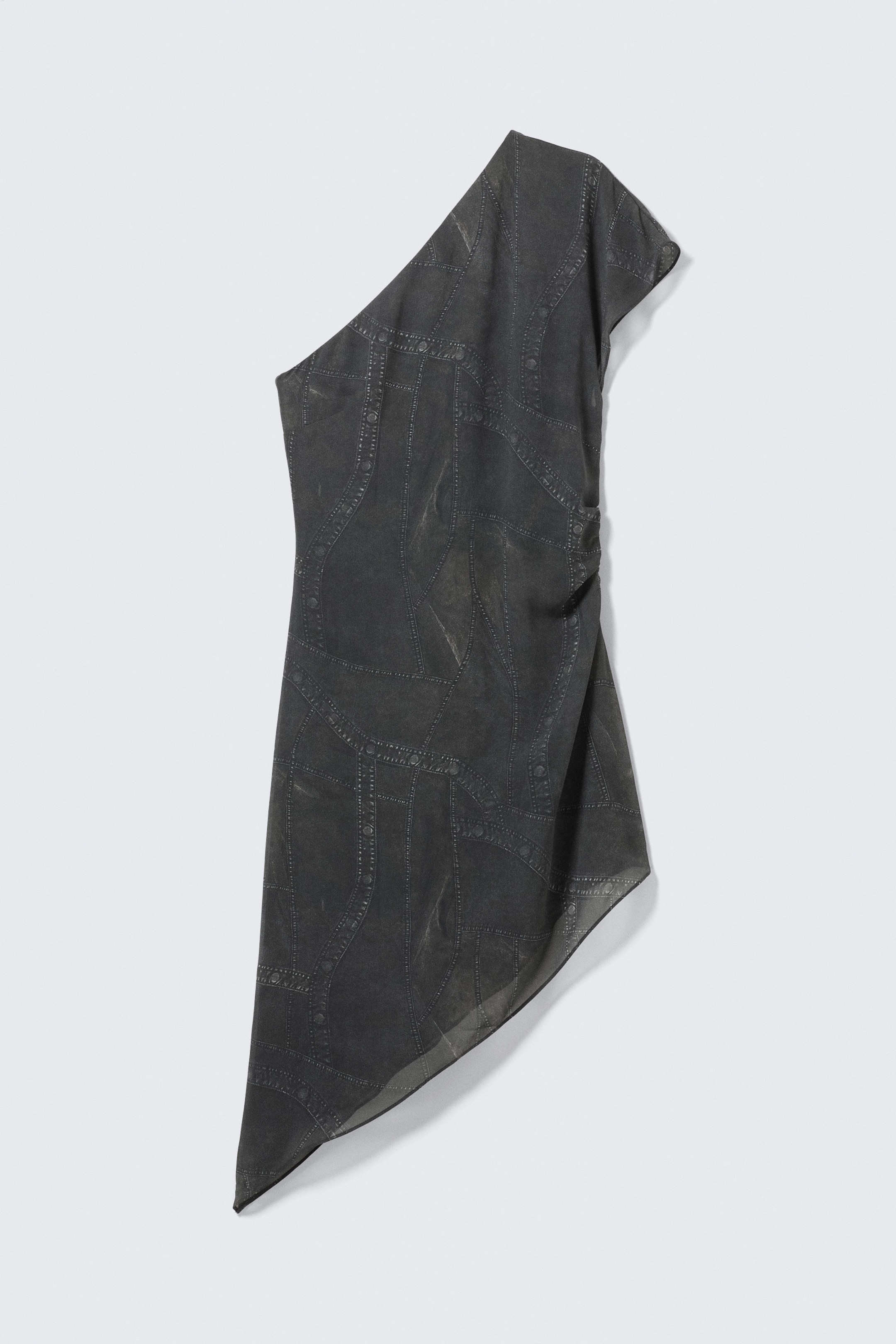 Dark Grey - Satin One-Shoulder Mini Dress - 3