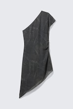 Dark Grey - Satin One-Shoulder Mini Dress - 3