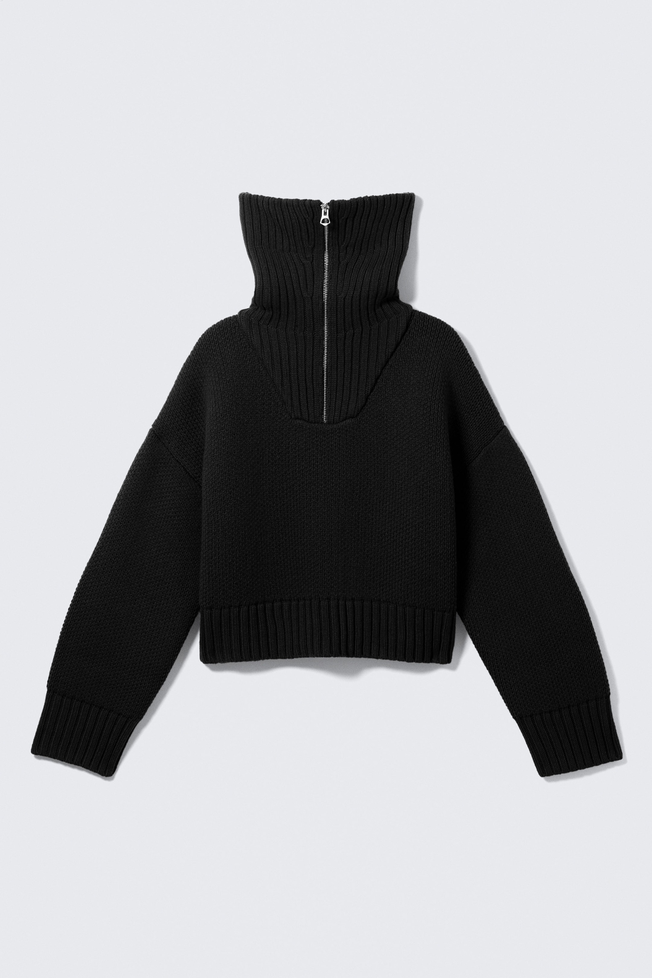 Black - Knitted Funnel Neck Dual Zip Sweater - 4