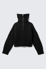 Black - Knitted Funnel Neck Dual Zip Sweater - 4