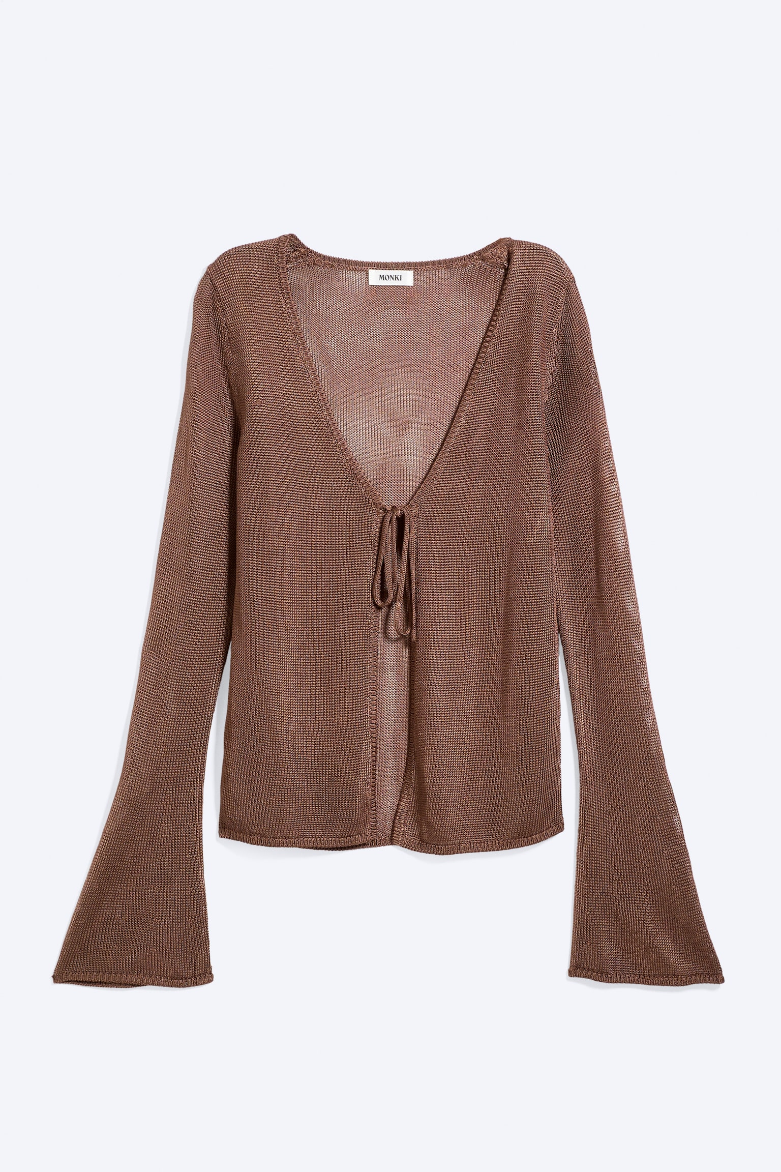 Gebreid vest met V-hals-Bruin - 2