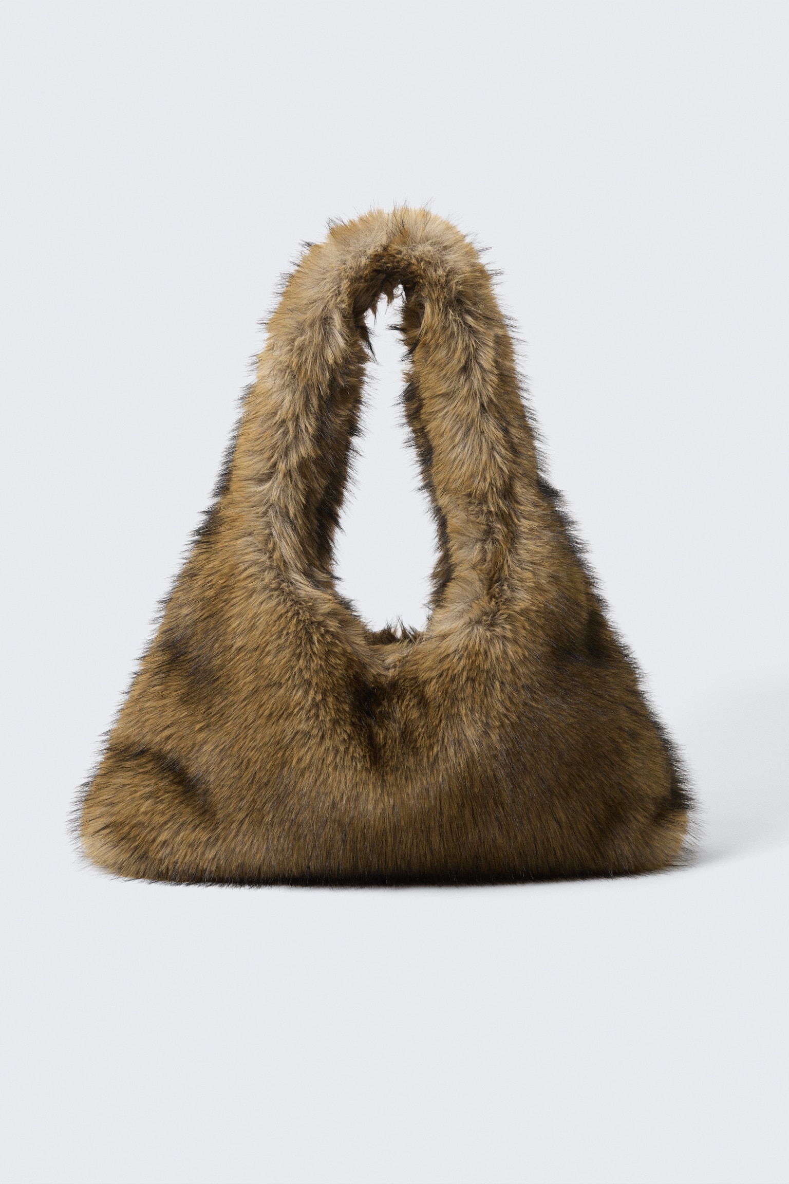 Softe Schultertasche aus Kunstpelz - Beige - 2