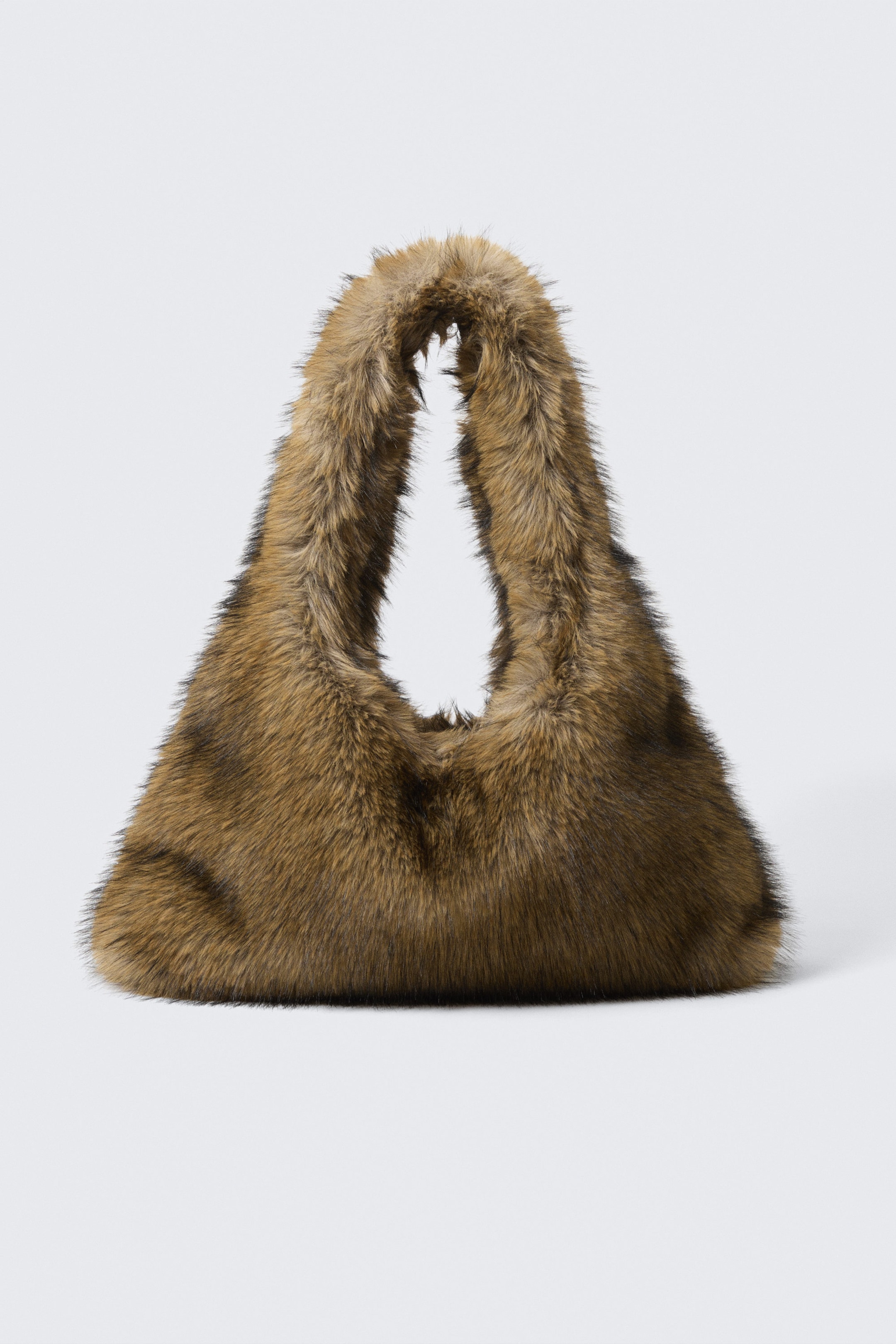 Beige - Slouchy axelväska i fuskpäls - 2