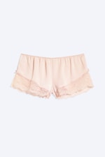 Helles, staubiges Pfirsich - Kurze Satin-Shorts mit Spitze - 4