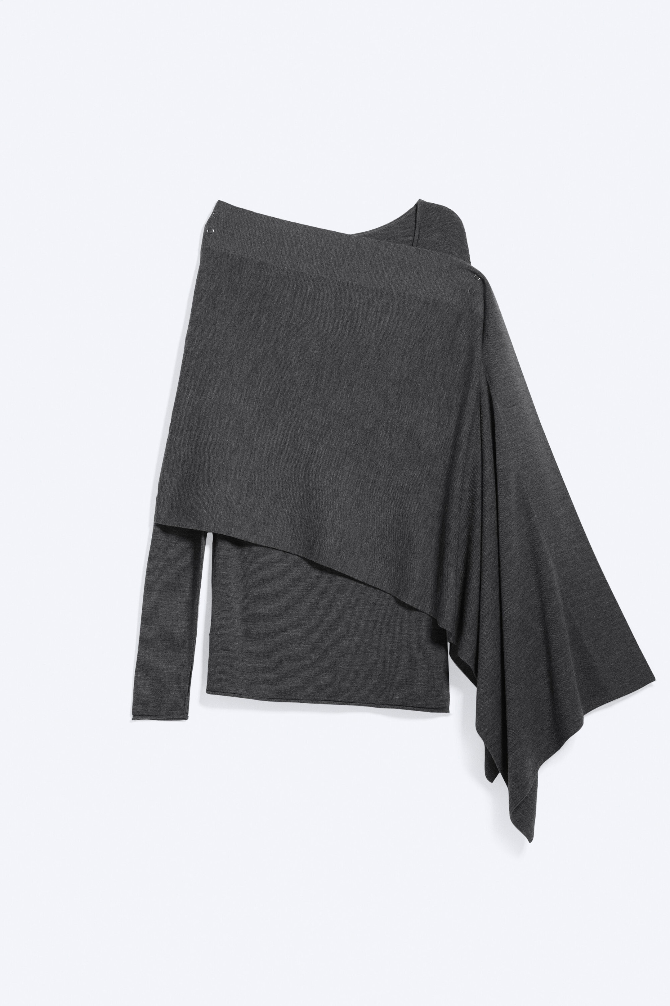 Dark Grey Melange - Knitted Combo Scarf Top - 5
