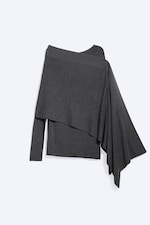 Dark Grey Melange - Knitted Combo Scarf Top - 5