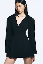 Noir - Robe blazer ajustée en mélange de lin - 3