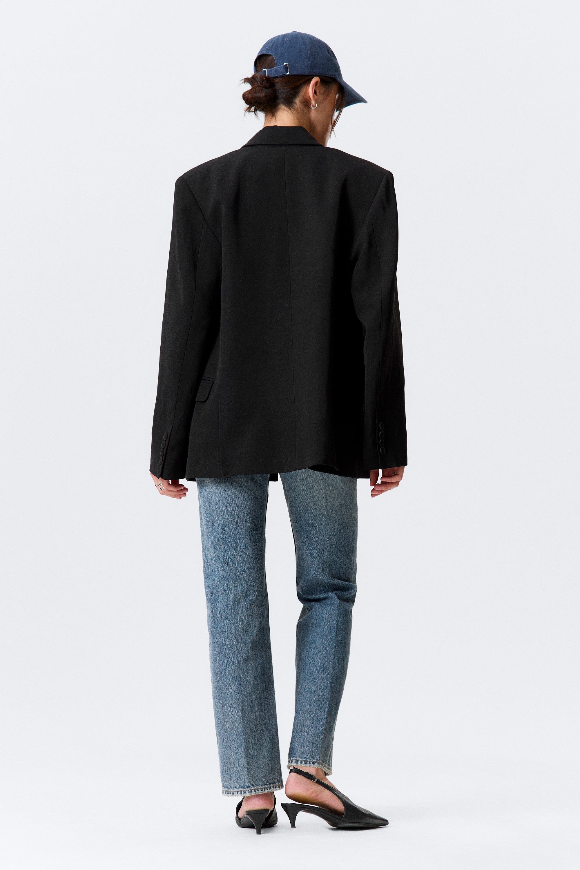 Svart - Ledig dubbelknäppt kavaj i linneblandning - 3