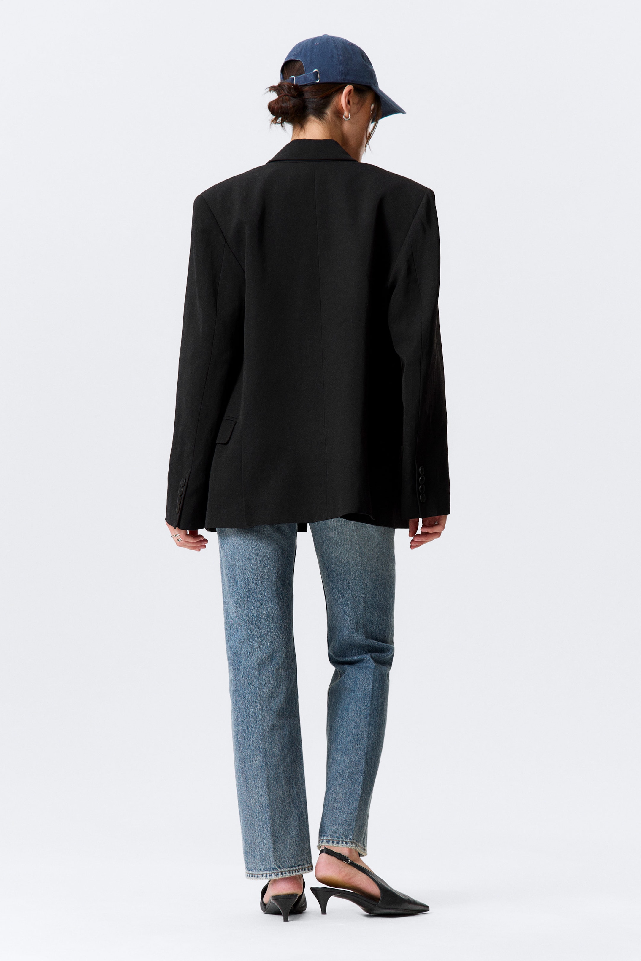 Black - Loose Fit Double-Breasted Linen-Blend Blazer - 4