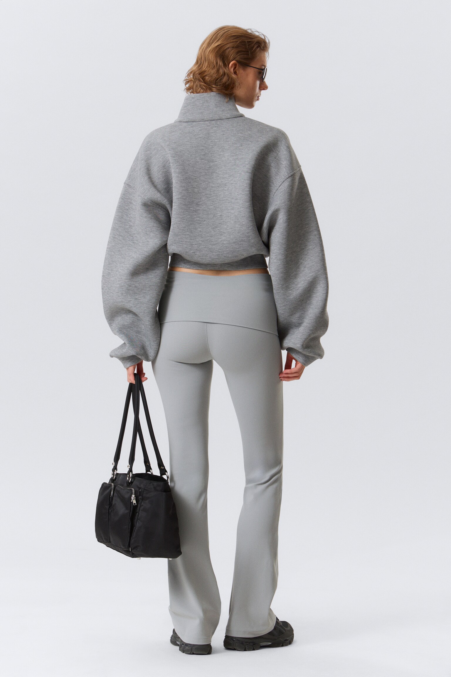 Folded Waist Flared Yoga Tights - Light Dusty Grey/Dark Brown/Black/Dark Grey/White/Dark Brown/Dark Khaki Green - 6