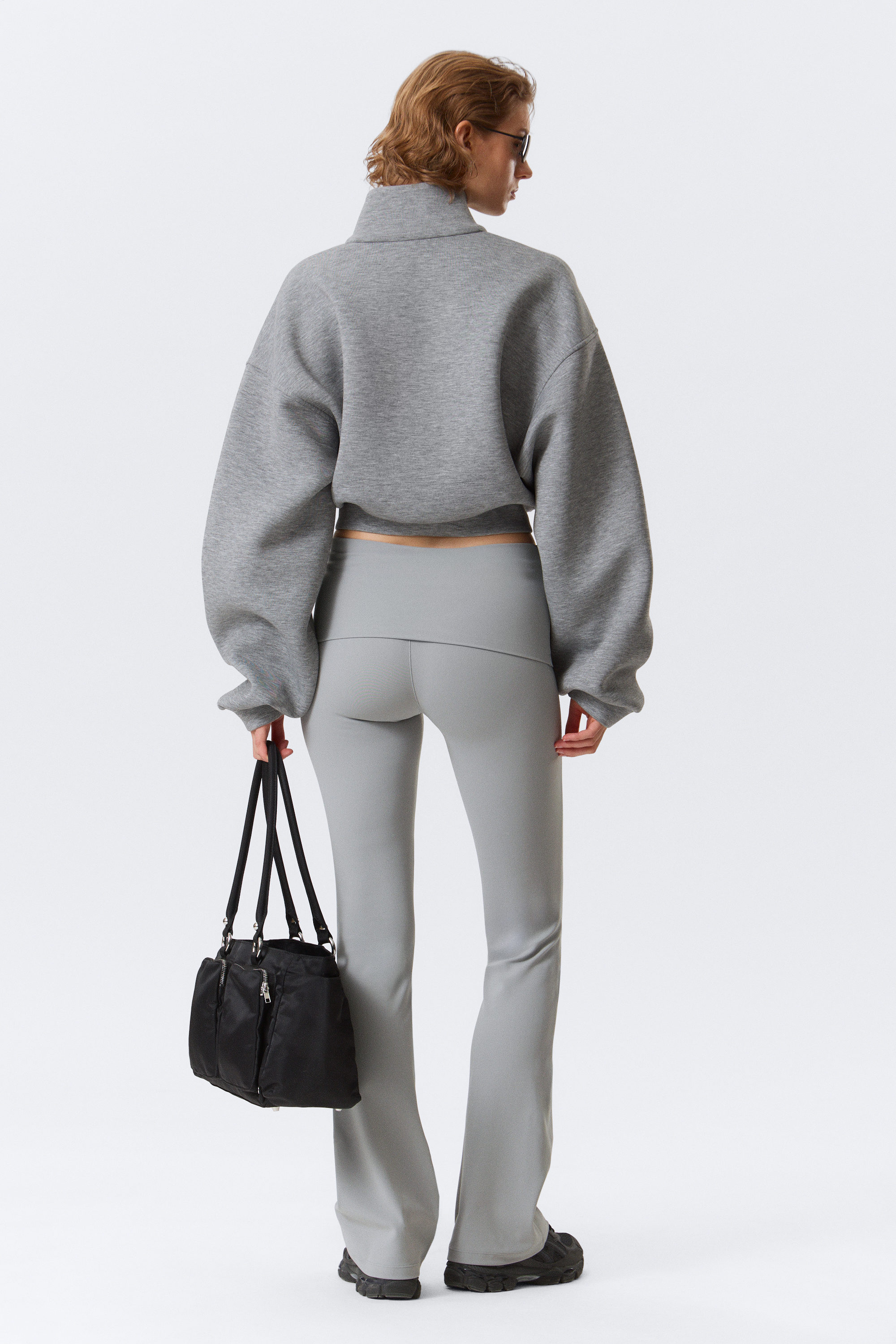 Light Dusty Grey - Folded Waist Flared Yoga Tights - 3