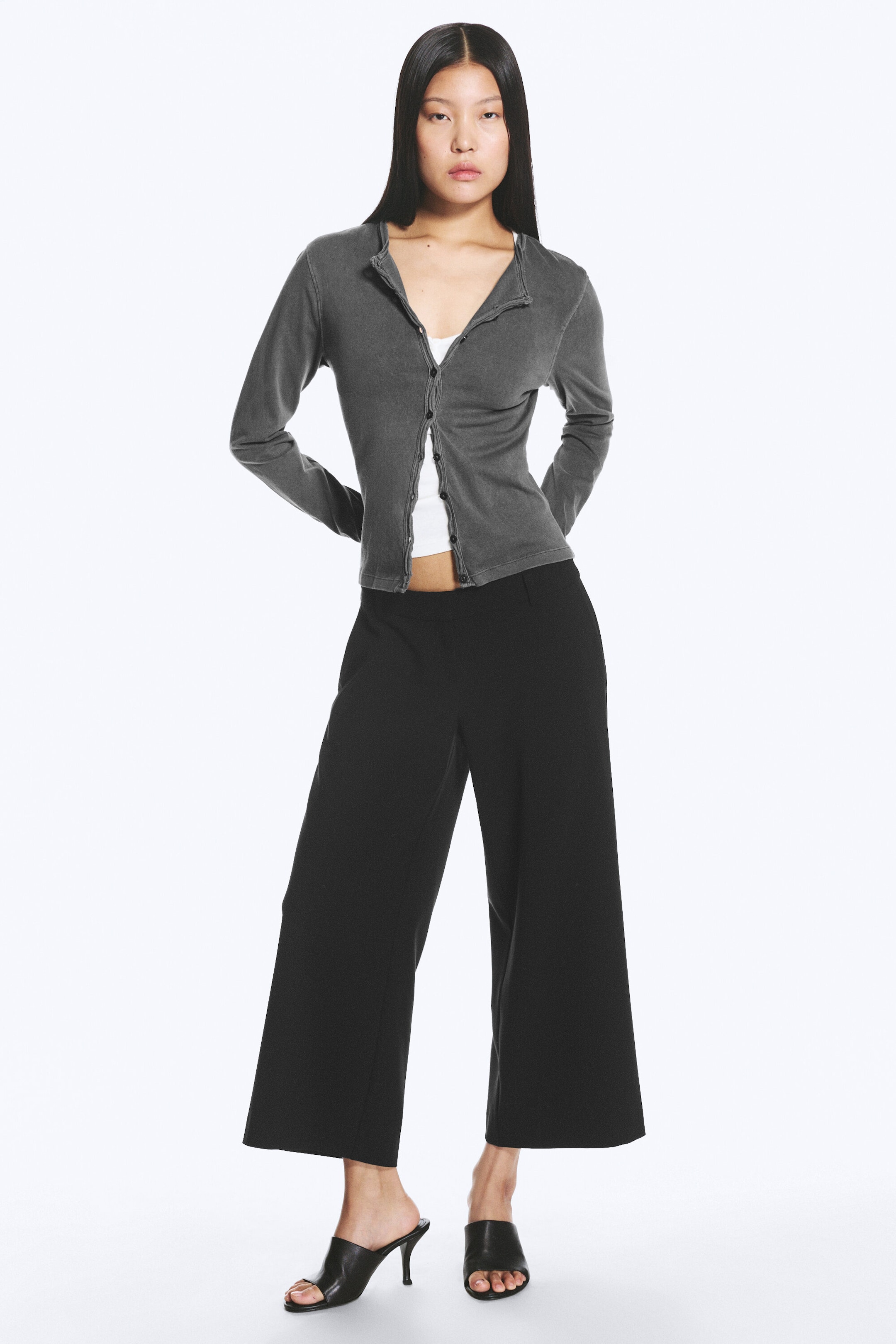 Ausgewaschenes Dunkelgrau - Schmal geschnittener Jersey-Cardigan - 2