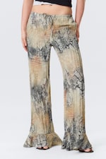 Beige - Ormskinnsmönstrad - Lediga byxor med volang - 1