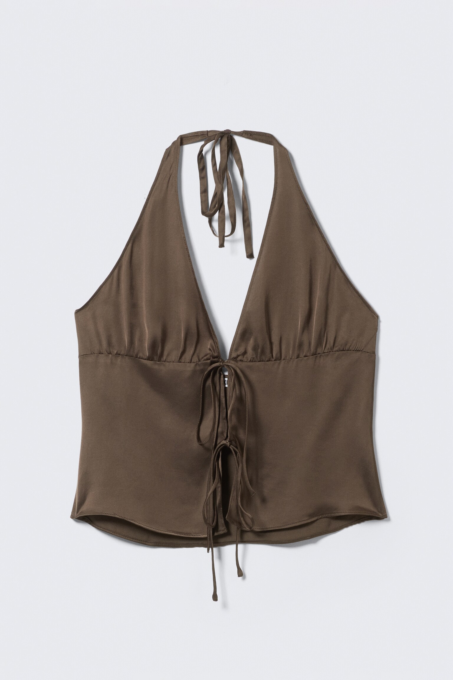 Neckholder-Top mit Bindeband vorn - Dunkelbraun/Dunkles Graubraun - Pailletten/Dunkelgrau