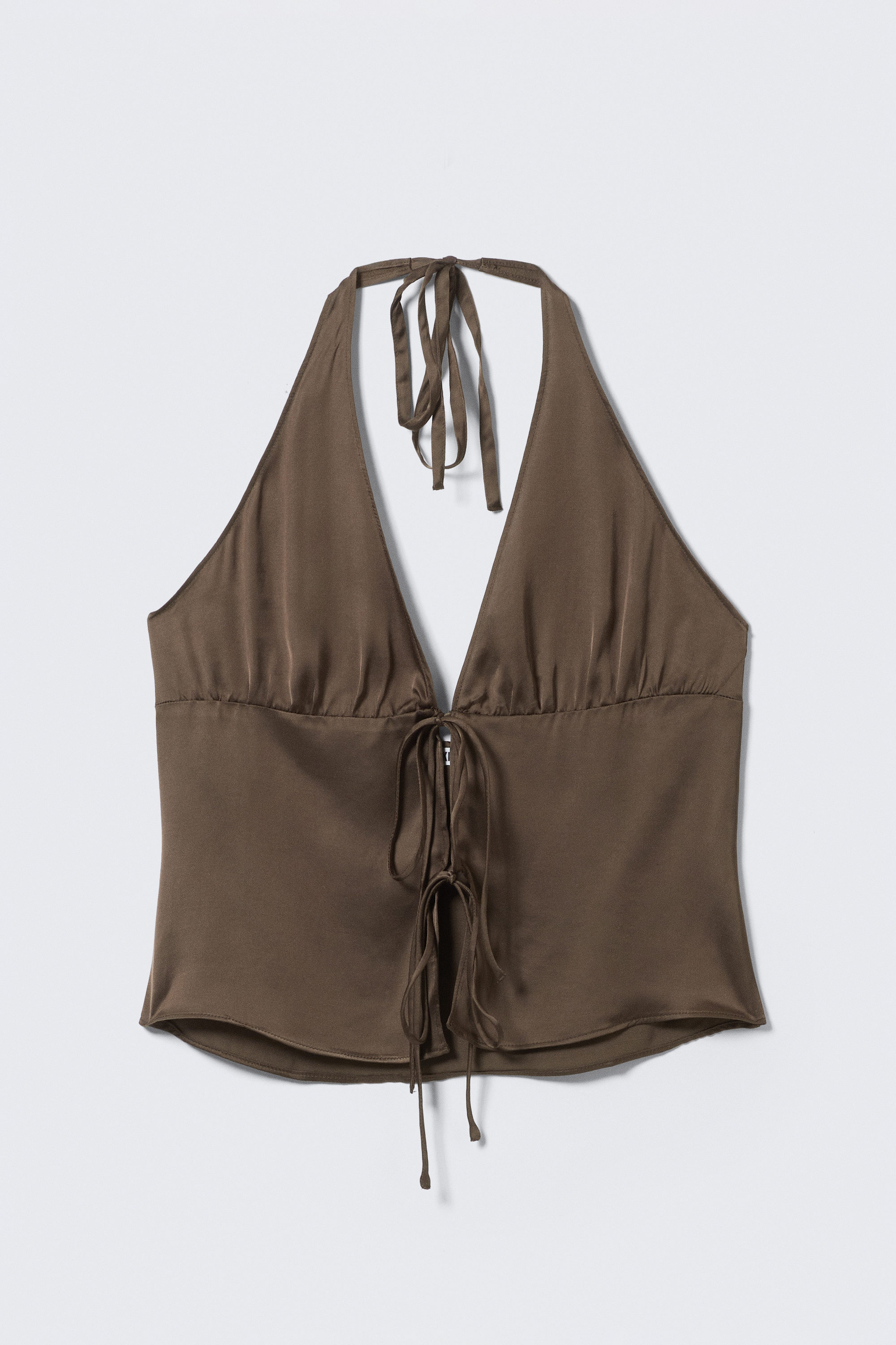 Dark Brown - Tie-Front Halterneck Top - 1